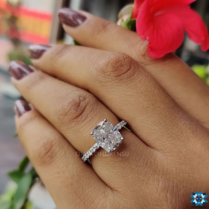 336 TCW Cushion Cut Pave Set Moissanite Engagement Ring Diamondrensu Rings