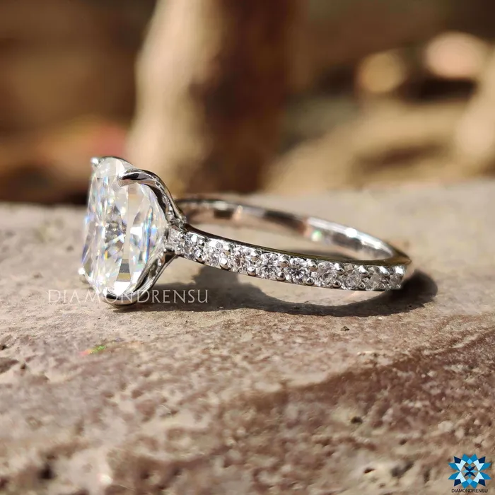 336 TCW Cushion Cut Pave Set Moissanite Engagement Ring Diamondrensu Rings