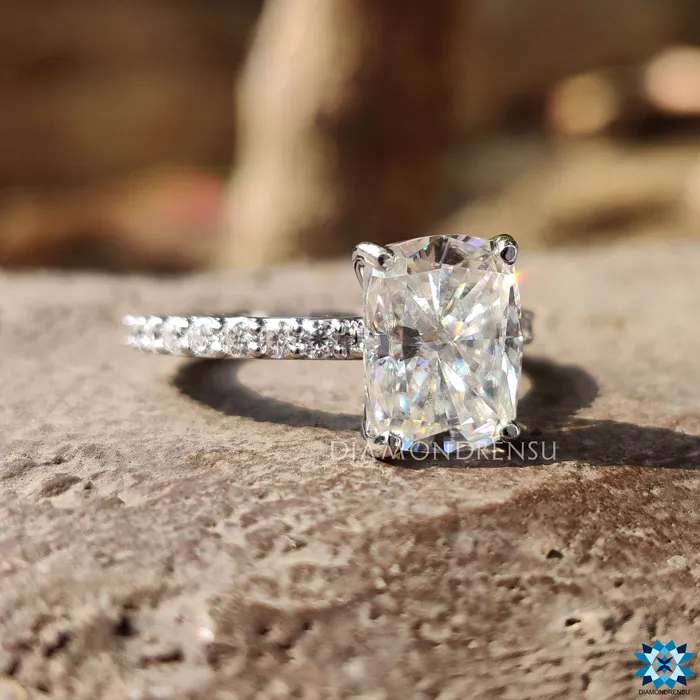 336 TCW Cushion Cut Pave Set Moissanite Engagement Ring Diamondrensu Rings