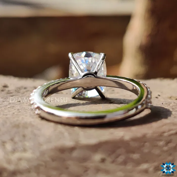 336 TCW Cushion Cut Pave Set Moissanite Engagement Ring Diamondrensu Rings