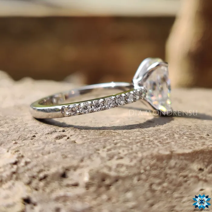 336 TCW Cushion Cut Pave Set Moissanite Engagement Ring Diamondrensu Rings