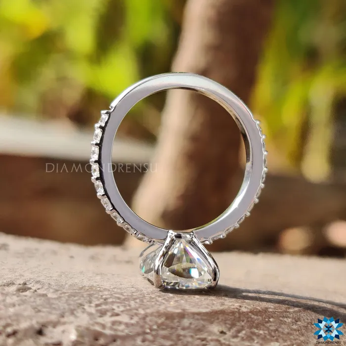 336 TCW Cushion Cut Pave Set Moissanite Engagement Ring Diamondrensu Rings