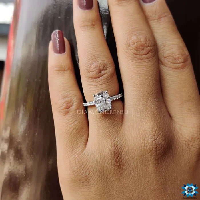 336 TCW Cushion Cut Pave Set Moissanite Engagement Ring Diamondrensu Rings