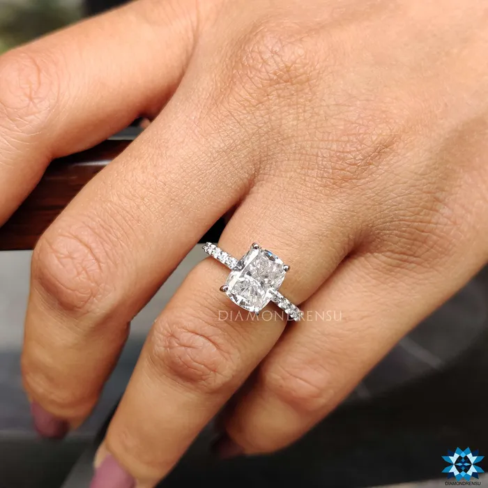 336 TCW Cushion Cut Pave Set Moissanite Engagement Ring Diamondrensu Rings