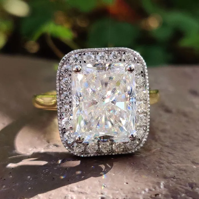 506 TCW Radiant Cut Cathedral Set Halo Moissanite Engagement Ring Diamondrensu Rings 506 TCW Radiant Cut Cathedral Set Halo Moissanite Engagement Ring Diamondrensu Rings