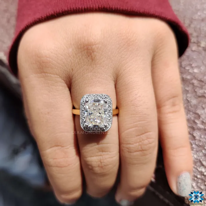 506 TCW Radiant Cut Cathedral Set Halo Moissanite Engagement Ring Diamondrensu Rings 506 TCW Radiant Cut Cathedral Set Halo Moissanite Engagement Ring Diamondrensu Rings
