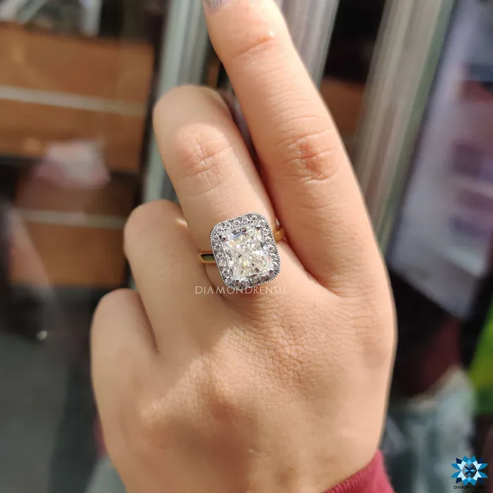 506 TCW Radiant Cut Cathedral Set Halo Moissanite Engagement Ring Diamondrensu Rings 506 TCW Radiant Cut Cathedral Set Halo Moissanite Engagement Ring Diamondrensu Rings