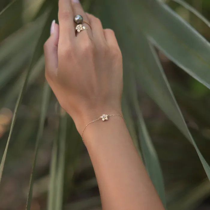 Adjustable 775 Plumeria Bracelet in Gold with Diamond 9mm Maui Divers Jewelry Bracelets