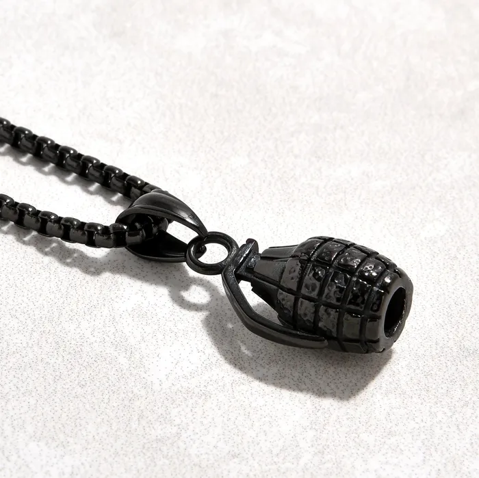 Black Gun Metal Grenade Steel Hearts Necklace Kalifano Necklaces