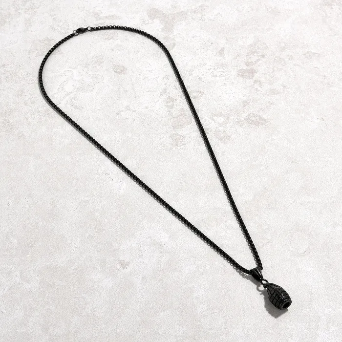 Black Gun Metal Grenade Steel Hearts Necklace Kalifano Necklaces