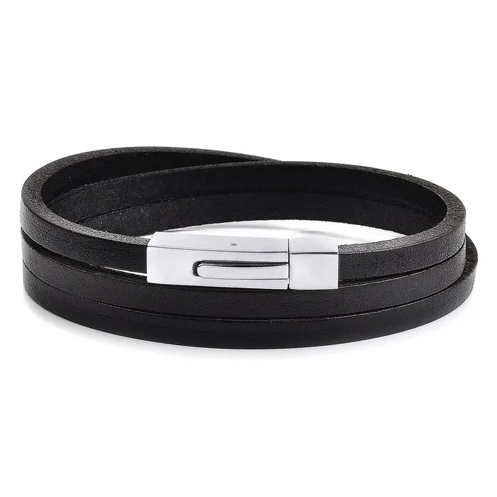 Bracelets Invicta Jewelry Invicta Black Leather Wrap Bracelet with Clasp