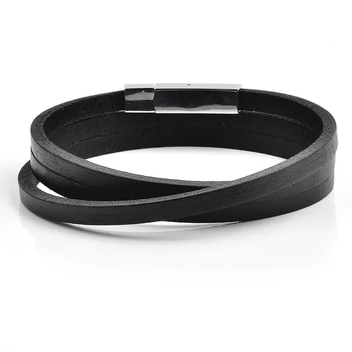 Bracelets Invicta Jewelry Invicta Black Leather Wrap Bracelet with Clasp