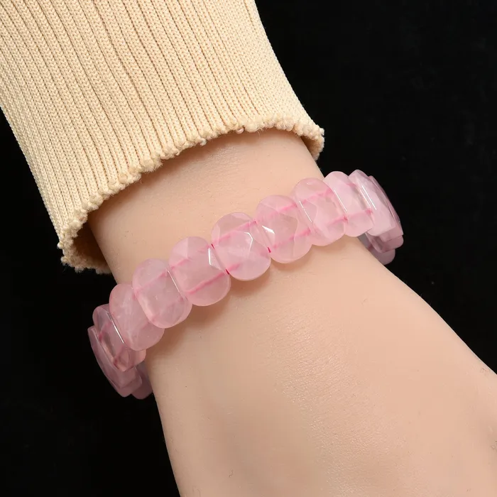 Bracelets Kalifano Rose Quartz 15mm Gemstone Bead Elastic Bracelet