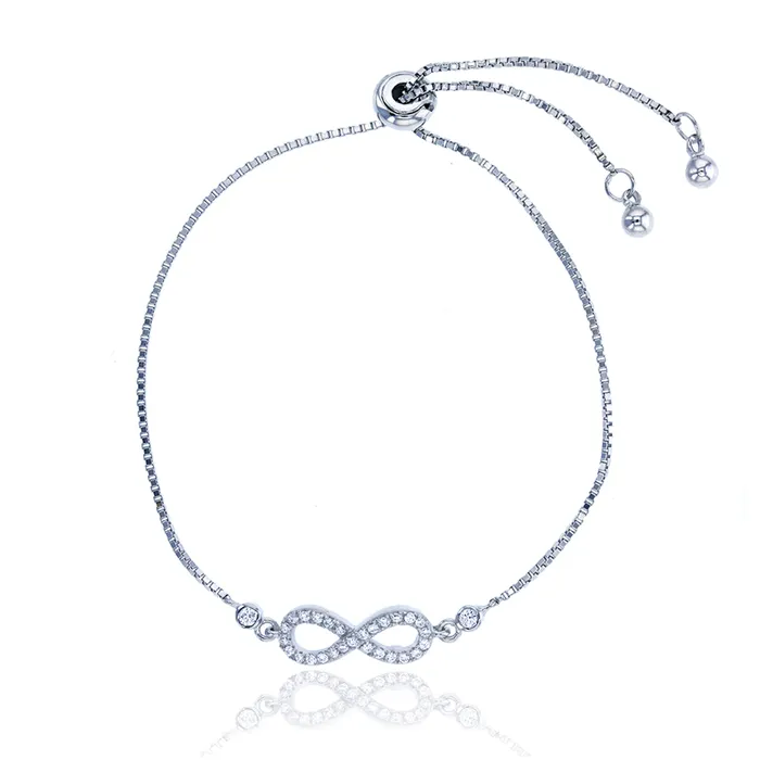 Bracelets Silver Sterling Silver Round CZ Infinity Adjustable Bracelet