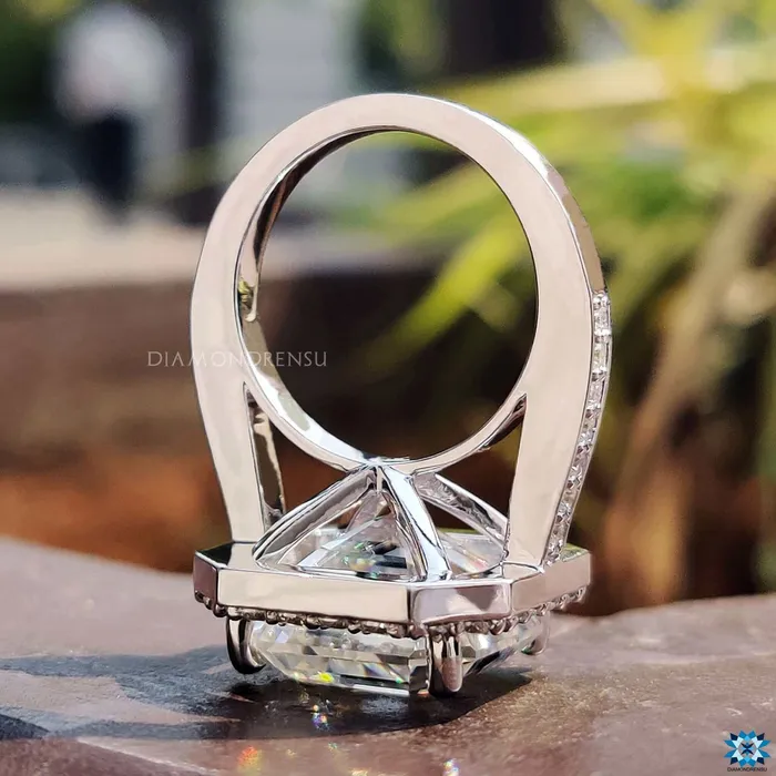 Cathedral Set Asscher Cut Moissanite Halo Engagement Ring Diamondrensu Rings