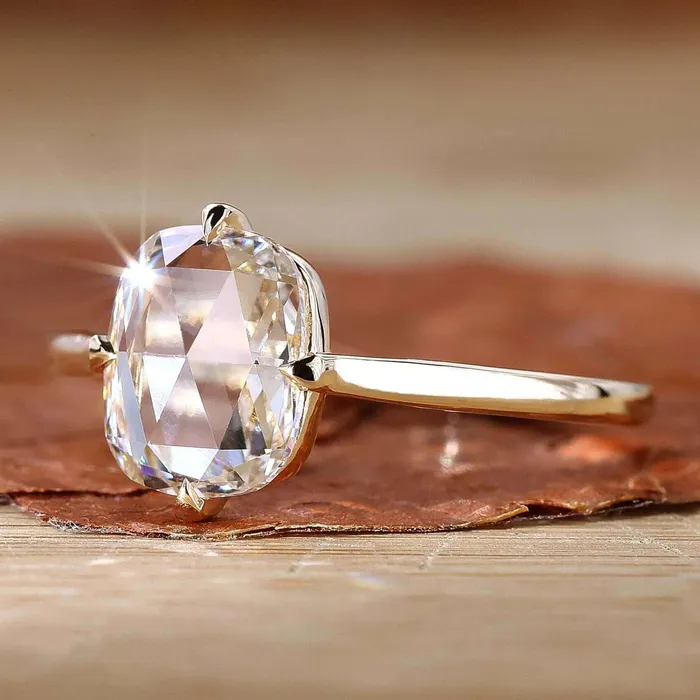 Cushion Rose Cut Lab Grown Diamond Solitaire Engagement Ring Diamondrensu Rings Cushion Rose Cut Lab Grown Diamond Solitaire Engagement Ring Diamondrensu Rings