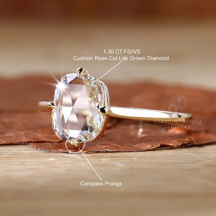 Cushion Rose Cut Lab Grown Diamond Solitaire Engagement Ring Diamondrensu Rings Cushion Rose Cut Lab Grown Diamond Solitaire Engagement Ring Diamondrensu Rings