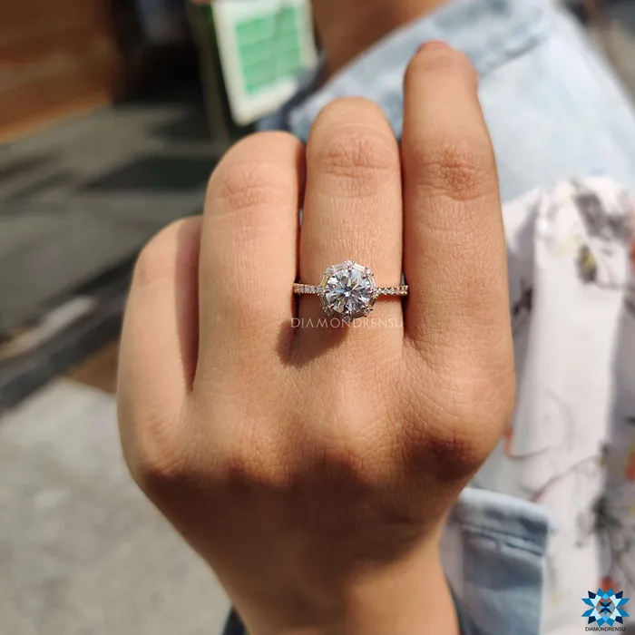 Dazzling 173 TW Round Cut Pave Wrap Unique Halo Engagement Ring Diamondrensu Rings Dazzling 173 TW Round Cut Pave Wrap Unique Halo Engagement Ring Diamondrensu Rings