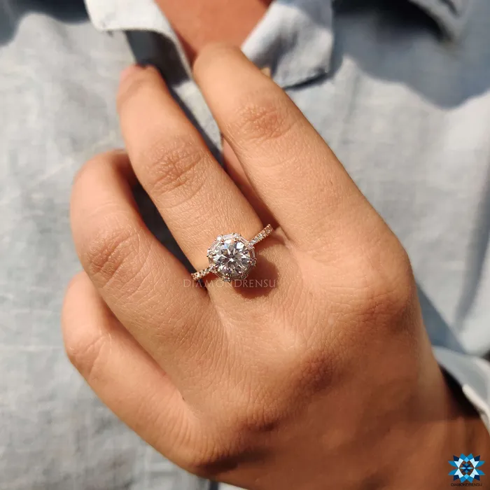 Dazzling 173 TW Round Cut Pave Wrap Unique Halo Engagement Ring Diamondrensu Rings Dazzling 173 TW Round Cut Pave Wrap Unique Halo Engagement Ring Diamondrensu Rings