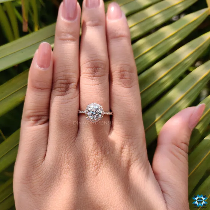 Dazzling 173 TW Round Cut Pave Wrap Unique Halo Engagement Ring Diamondrensu Rings Dazzling 173 TW Round Cut Pave Wrap Unique Halo Engagement Ring Diamondrensu Rings