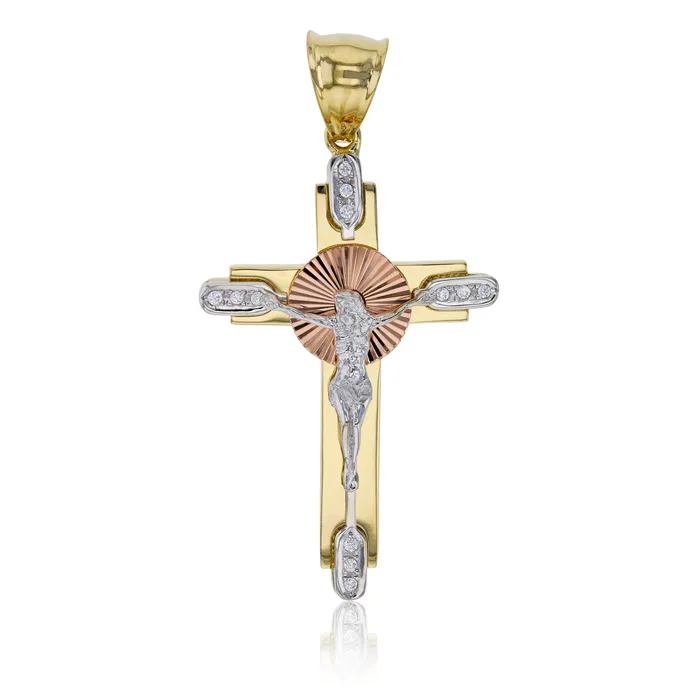 DecadenceJewelry Necklaces 14K Gold Tricolor 60x30mm Cross Pendant