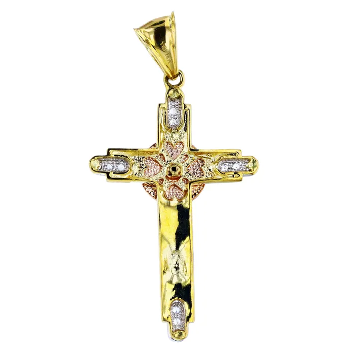 DecadenceJewelry Necklaces 14K Gold Tricolor 60x30mm Cross Pendant