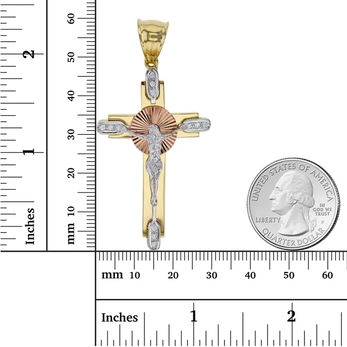 DecadenceJewelry Necklaces 14K Gold Tricolor 60x30mm Cross Pendant