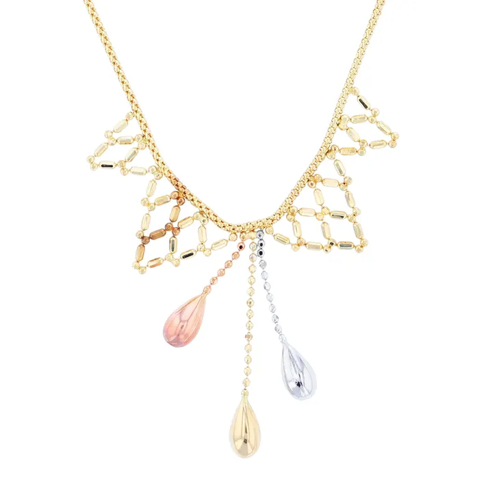 DecadenceJewelry Necklaces 14K Tricolor Gold Teardrop with 17 Popcorn Necklace