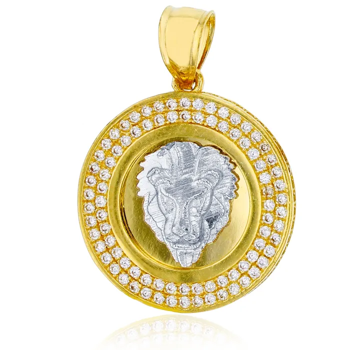 DecadenceJewelry Rings 14K TwoTone Gold 30x21mm Micropave Lion Head Circle Pendant DecadenceJewelry Rings 14K TwoTone Gold 30x21mm Micropave Lion Head Circle Pendant