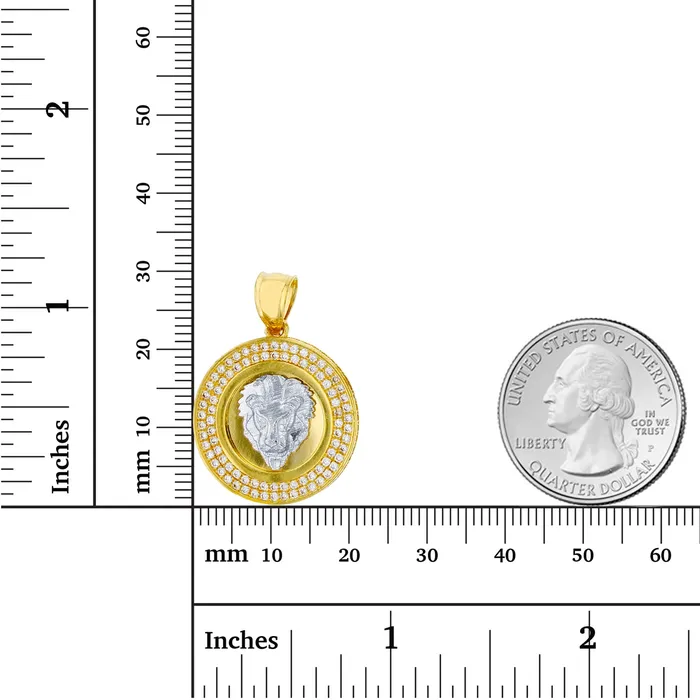 DecadenceJewelry Rings 14K TwoTone Gold 30x21mm Micropave Lion Head Circle Pendant DecadenceJewelry Rings 14K TwoTone Gold 30x21mm Micropave Lion Head Circle Pendant
