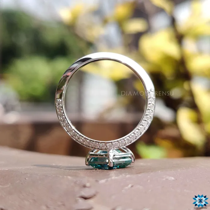 Diamondrensu 100 TW Asscher Step Cut Knife Edge Pave Set Unique Moissanite Engagement Ring Rings