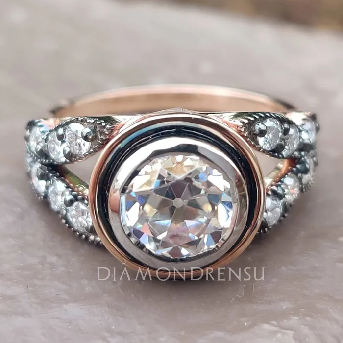 Diamondrensu 175 TCW Round Old European Cut Antique Vintage Moissanite Ring Rings Diamondrensu 175 TCW Round Old European Cut Antique Vintage Moissanite Ring Rings