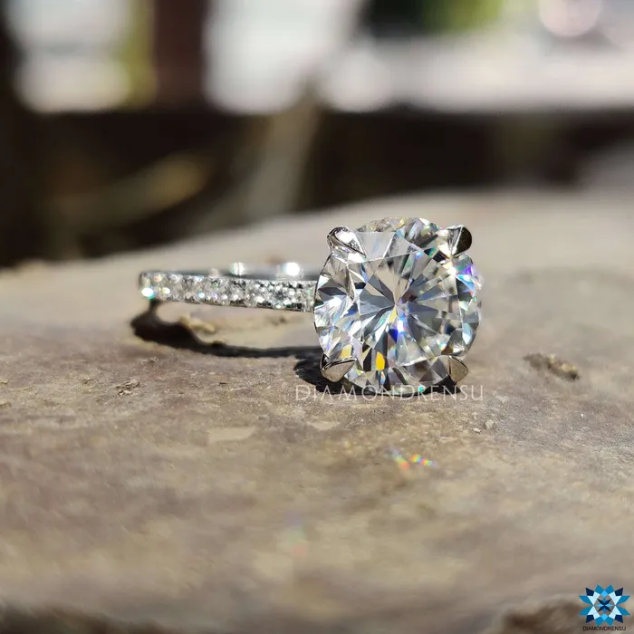 Diamondrensu 236 TW Round Brilliant Cut Pave Set Moissanite Engagement Ring Rings Diamondrensu 236 TW Round Brilliant Cut Pave Set Moissanite Engagement Ring Rings
