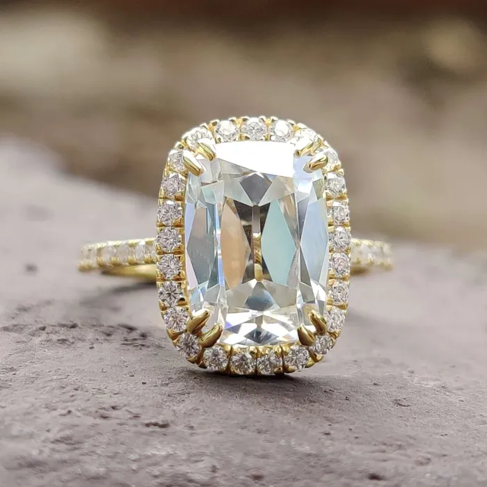 Diamondrensu Rings 344 TCW Cushion OEC Cut Halo Pave Set Moissanite Wedding Ring Diamondrensu Rings 344 TCW Cushion OEC Cut Halo Pave Set Moissanite Wedding Ring