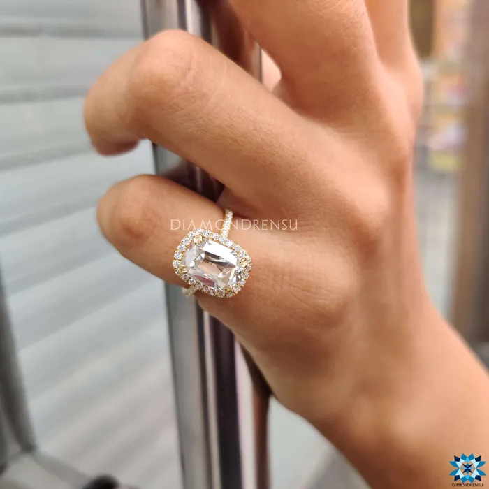 Diamondrensu Rings 344 TCW Cushion OEC Cut Halo Pave Set Moissanite Wedding Ring