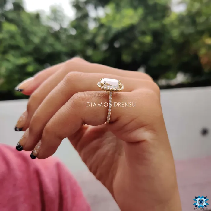 Diamondrensu Rings 344 TCW Cushion OEC Cut Halo Pave Set Moissanite Wedding Ring