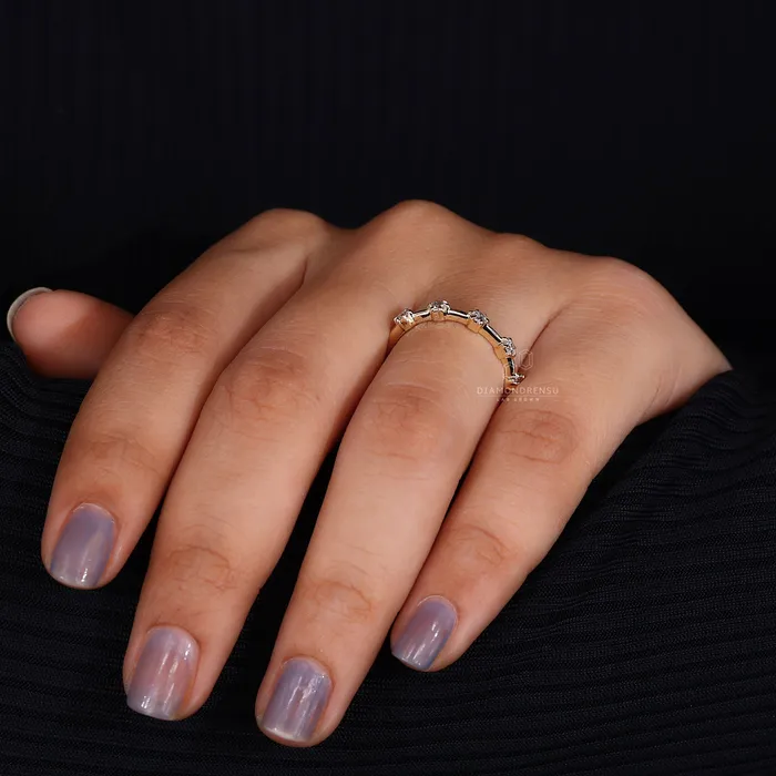 Diamondrensu Rings 5 stone wedding band Distance Pave