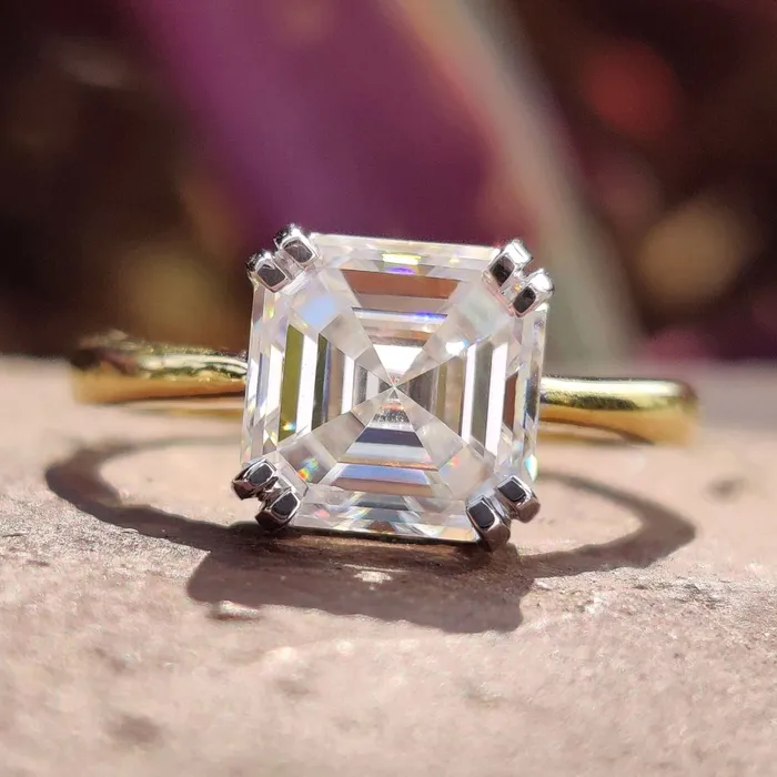 Diamondrensu Rings Asscher Cut Engagement Ring With Solitaire Style