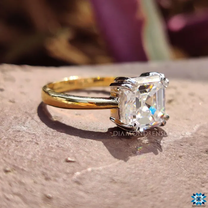 Diamondrensu Rings Asscher Cut Engagement Ring With Solitaire Style