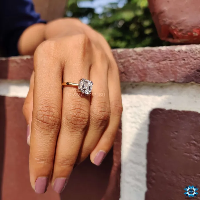 Diamondrensu Rings Asscher Cut Engagement Ring With Solitaire Style