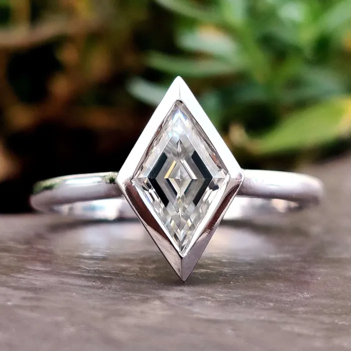 Diamondrensu Rings Bezel Engagement Ring With Lozenge Cut Moissanite