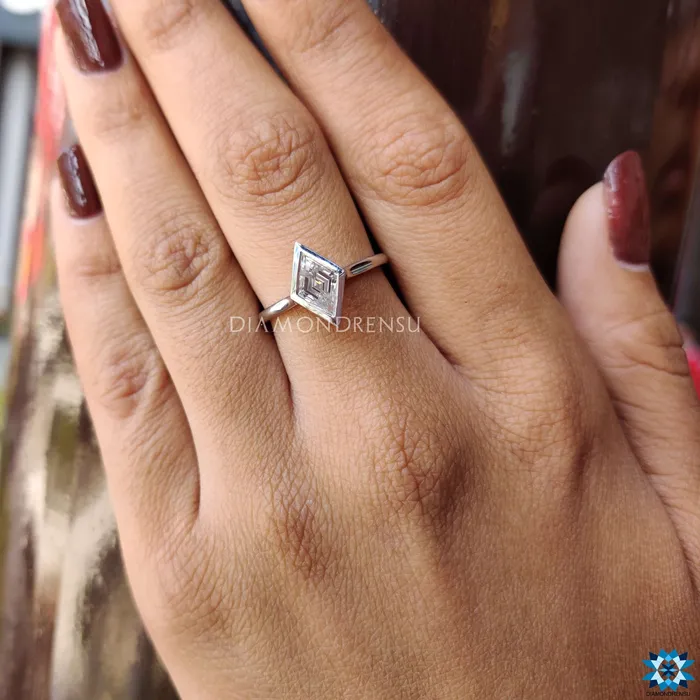Diamondrensu Rings Bezel Engagement Ring With Lozenge Cut Moissanite