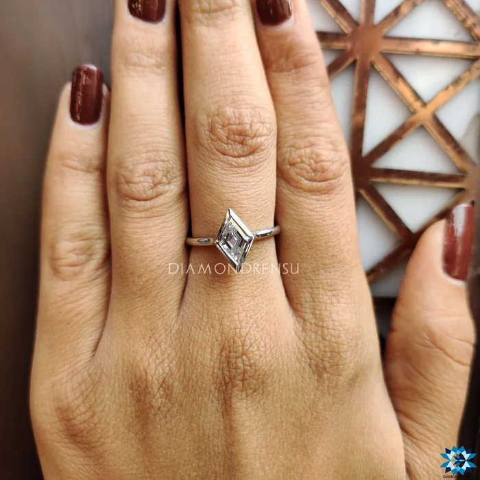 Diamondrensu Rings Bezel Engagement Ring With Lozenge Cut Moissanite