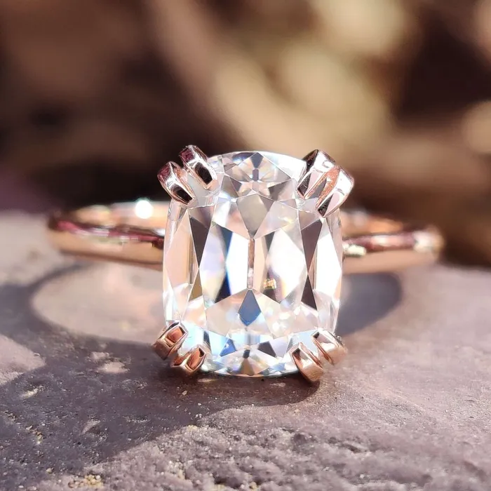 Diamondrensu Rings Cathedral set 220 CT Cushion Old European Cut Solitaire Moissanite Ring Diamondrensu Rings Cathedral set 220 CT Cushion Old European Cut Solitaire Moissanite Ring
