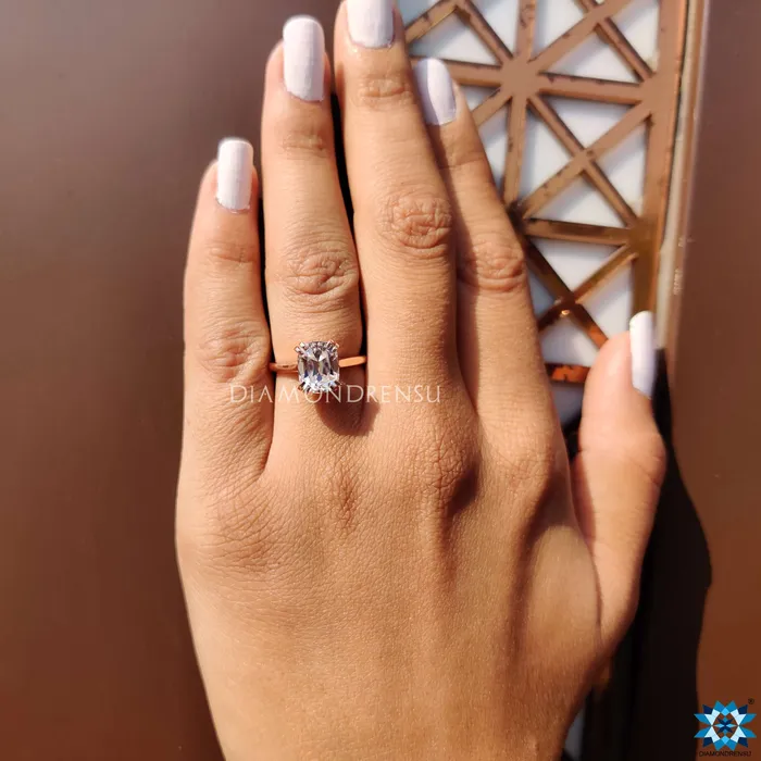 Diamondrensu Rings Cathedral set 220 CT Cushion Old European Cut Solitaire Moissanite Ring