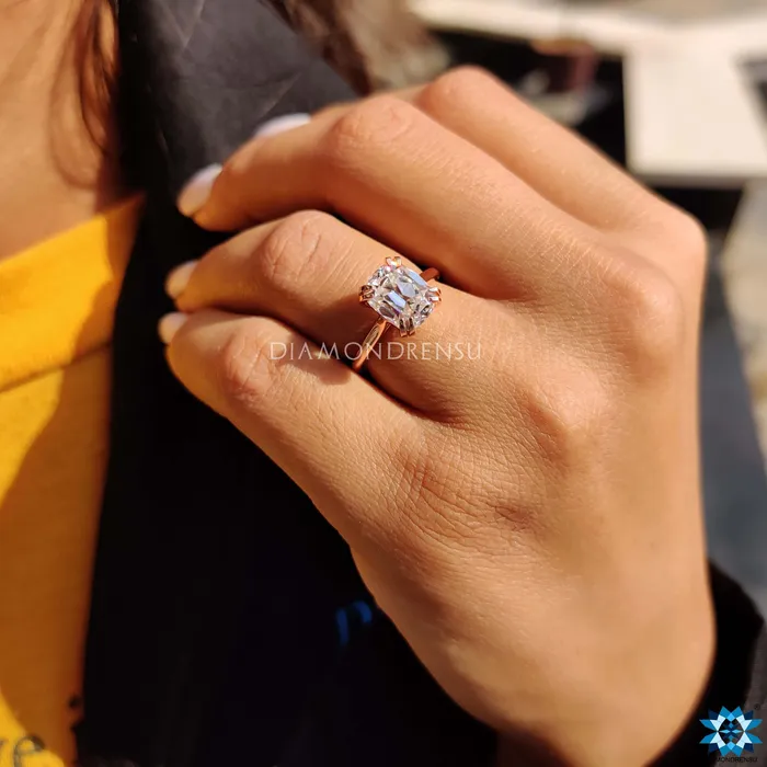 Diamondrensu Rings Cathedral set 220 CT Cushion Old European Cut Solitaire Moissanite Ring
