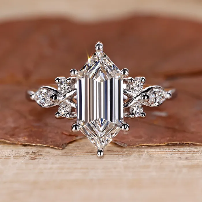 Diamondrensu Rings Elongated Hexagon Engagement Ring with Nature Inspired Design Diamondrensu Rings Elongated Hexagon Engagement Ring with Nature Inspired Design
