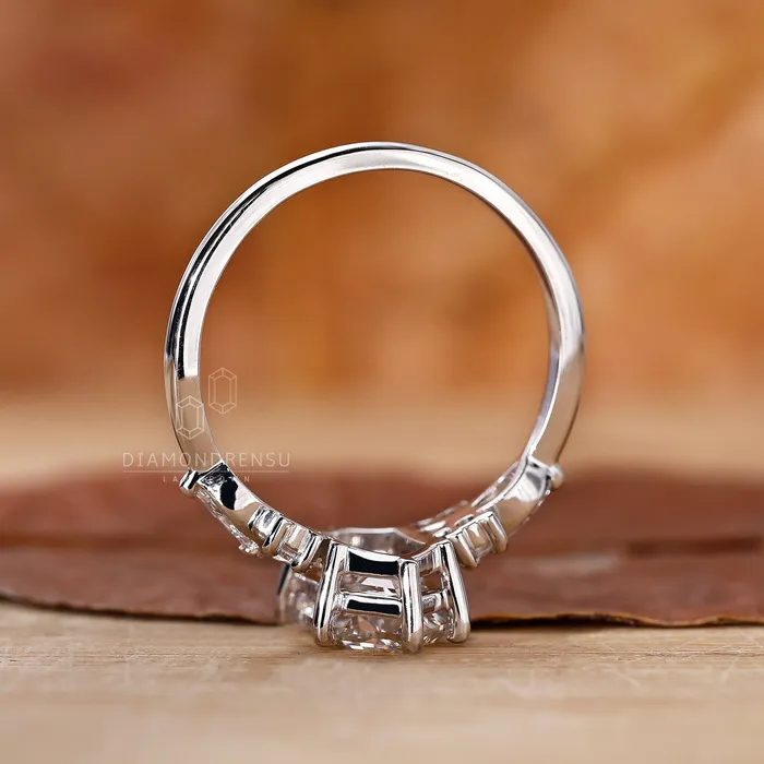 Diamondrensu Rings Elongated Hexagon Engagement Ring with Nature Inspired Design