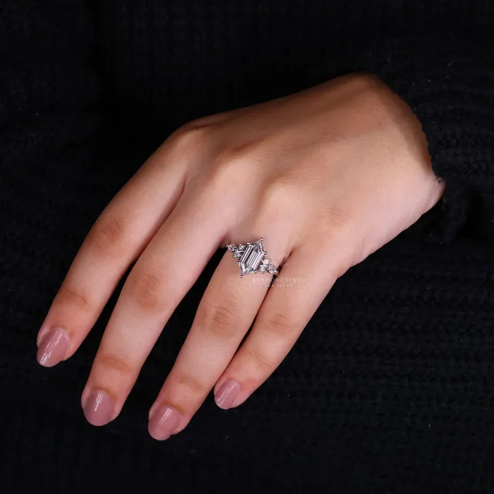 Diamondrensu Rings Elongated Hexagon Engagement Ring with Nature Inspired Design