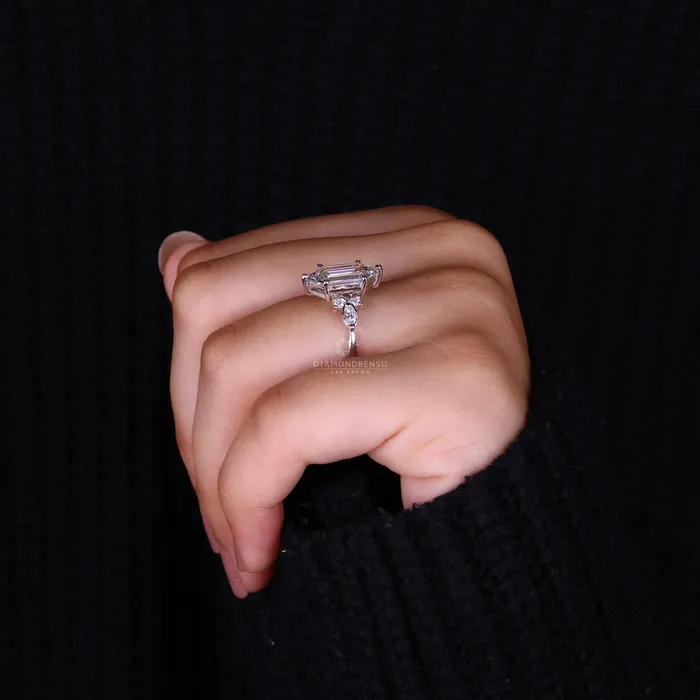 Diamondrensu Rings Elongated Hexagon Engagement Ring with Nature Inspired Design